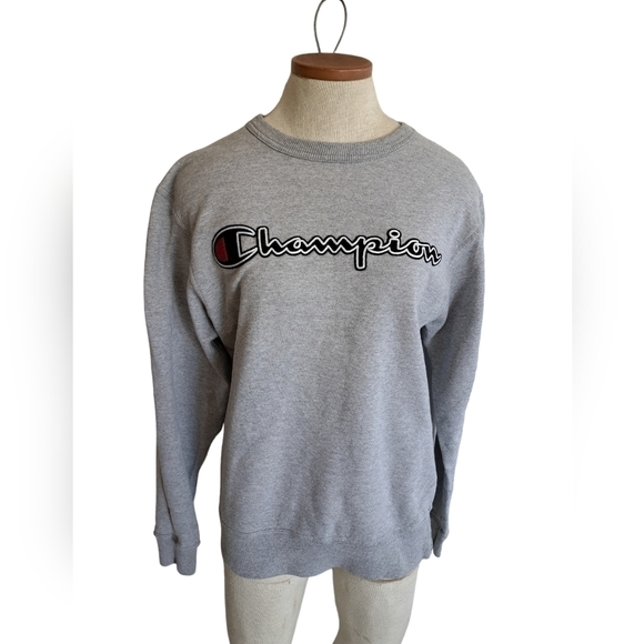 CHAMPION crewneck sweatshirt sweater cotton blend  grey preppy cozy retro small - Picture 1 of 6